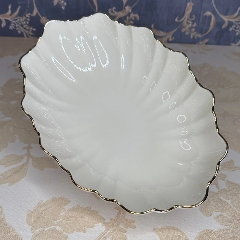 Vintage Lenox Symphony Bowl: Ivory Scalloped Serving Dish with Gold Trim
